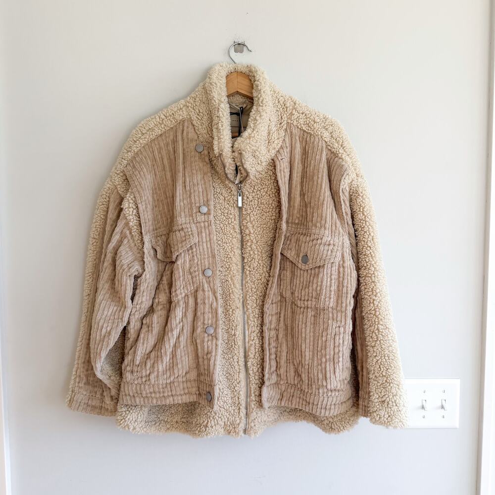 BLANKNYC Fuzzy Wuzzy Corduroy Sherpa Mix Trucker Jacket Cream M